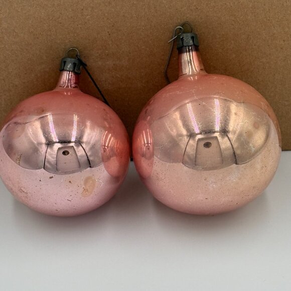 2 VTG Christmas Ornaments Mercury Glass Poland Pink Rose Gold 2 sizes 2.5" /3" - Picture 2 of 13